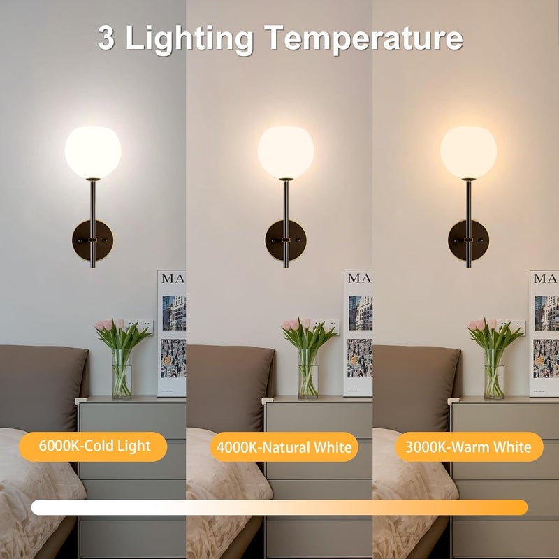 Keep Shinning ثريا حائطية باللون البني والذهبي تعمل بالبطارية مجموعة من 2، أضواء حائطية لاسلكية قابلة للشحن مع زجاج أبيض حليبي، 12 لون RGB و3 درجات حرارة قابلة للتعتيم، مصابيح حائطية مع جهاز تحكم عن بعد لغرفة النوم وغرفة المعيشة والممر. - Image 4